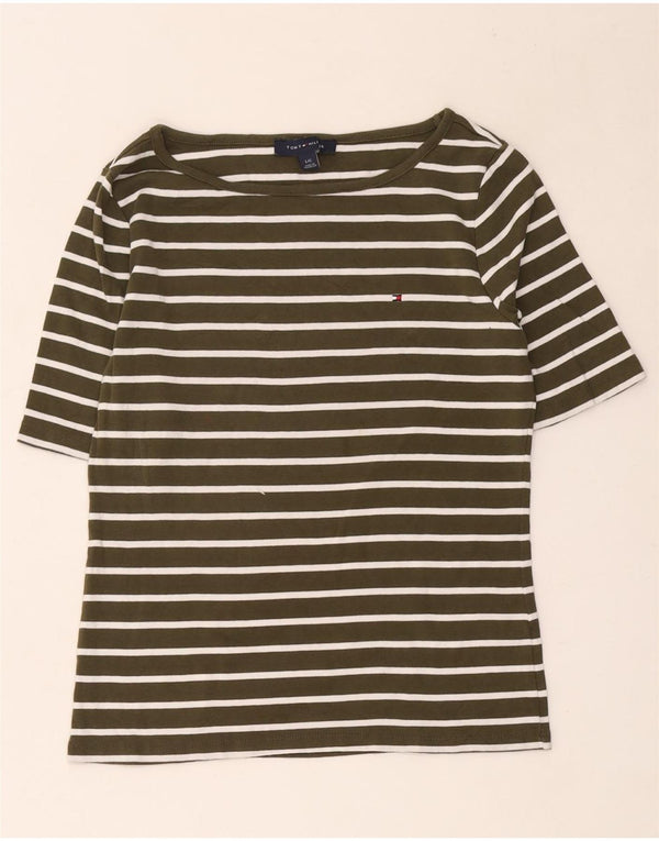 Tommy Hilfiger Womens T-Shirt Top UK 14 Large Khaki Striped Cotton