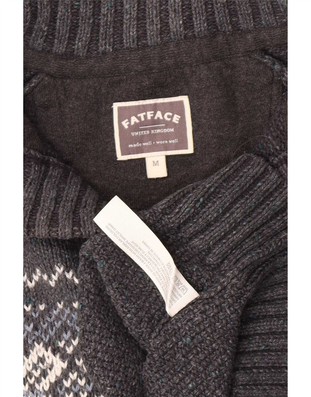 Fat Face Mens Button Neck Jumper Sweater Medium Grey Fair Isle Classic