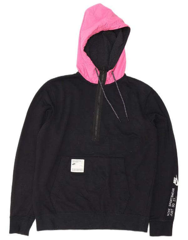 Nike Mens Graphic Zip Neck Hoodie Jumper Medium Black Colourblock Cotton