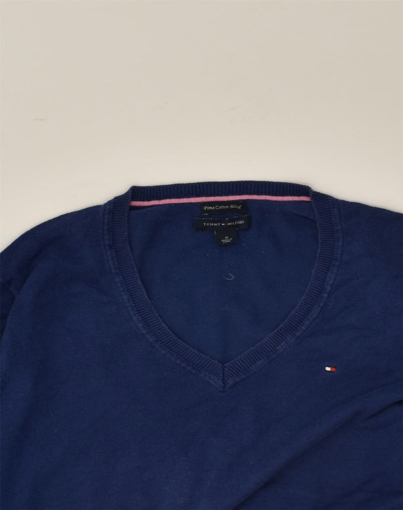 TOMMY HILFIGER Womens V-Neck Jumper Sweater UK 14 Medium Navy Blue | Vintage Tommy Hilfiger | Thrift | Second-Hand Tommy Hilfiger | Used Clothing | Messina Hembry 