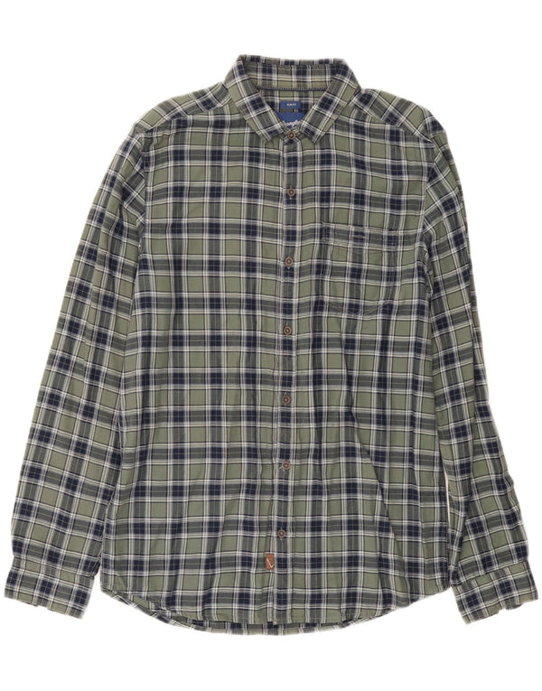 Wrangler Mens Slim Fit Flannel Shirt Large Green Check Cotton