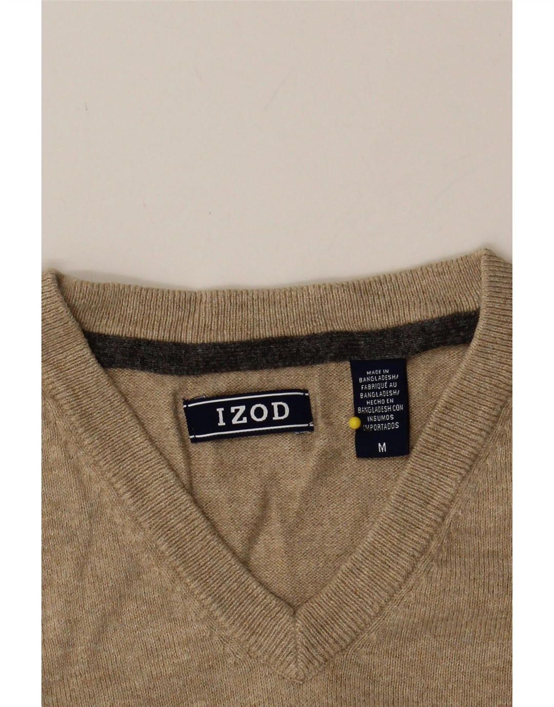 IZOD Mens V-Neck Jumper Sweater Medium Beige Cotton Vintage Izod and Second-Hand Izod from Messina Hembry 