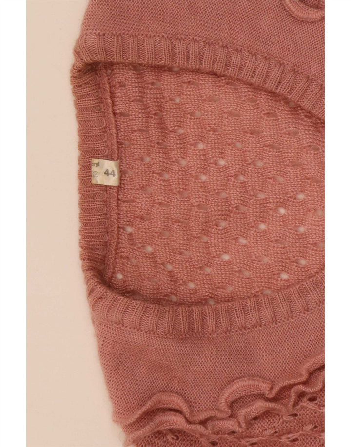 Vintage Womens Ruffle Front V-Neck Jumper Sweater IT 44 Medium Pink