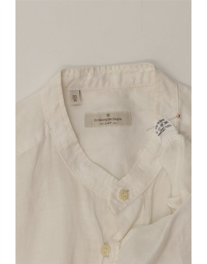 ERMENEGILDO ZEGNA Mens Shirt Medium White Linen