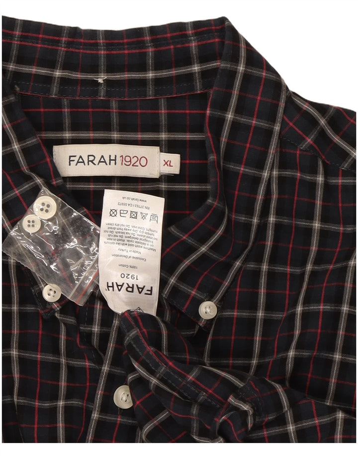 Farah Mens Shirt XL Navy Blue Check Cotton