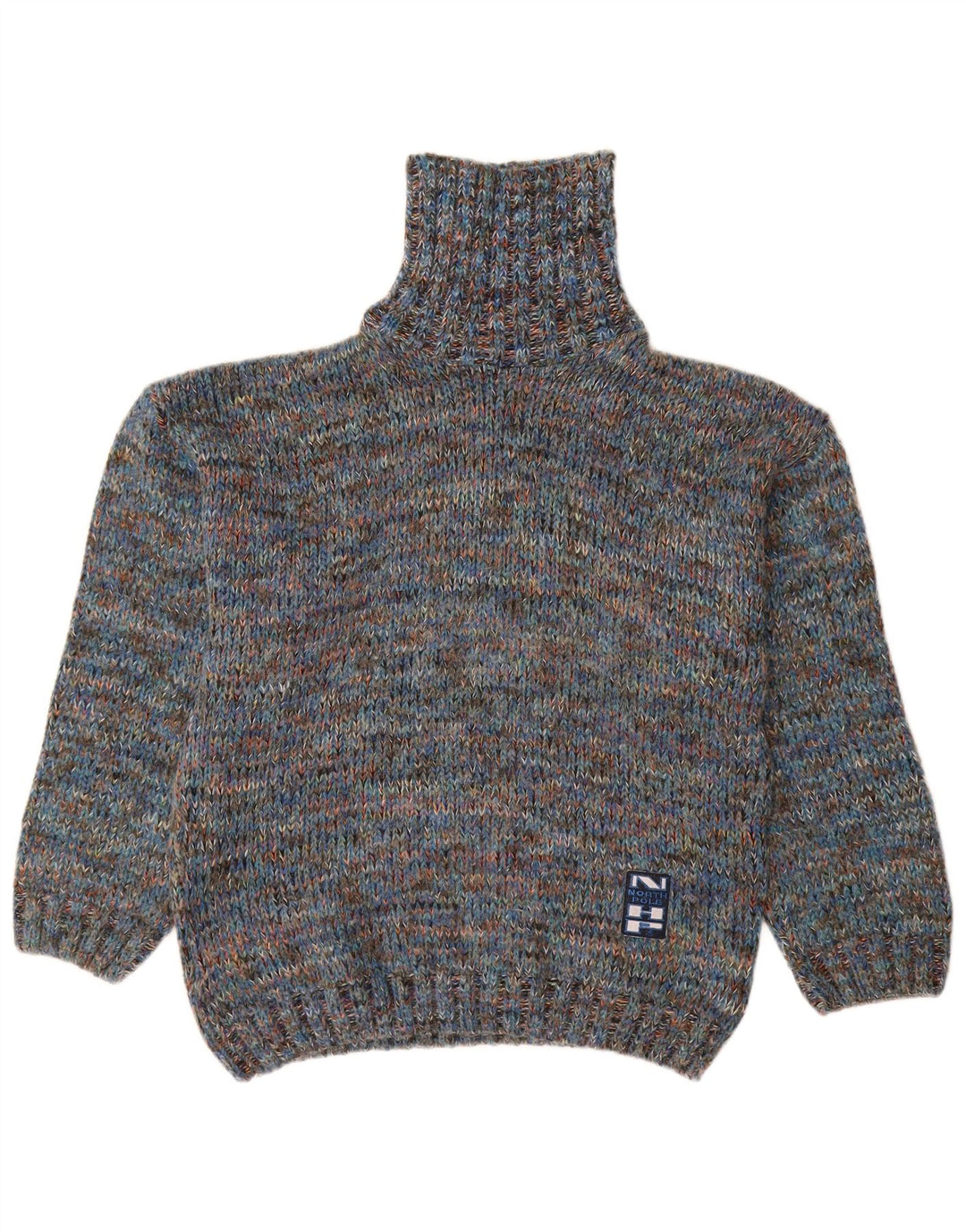NORTH POLE Mens Roll Neck Jumper Sweater Medium Blue Flecked Wool