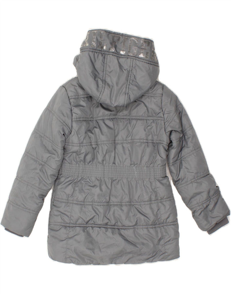 TOMMY HILFIGER Girls Graphic Hooded Padded Jacket 5-6 Years Grey Polyester | Vintage Tommy Hilfiger | Thrift | Second-Hand Tommy Hilfiger | Used Clothing | Messina Hembry 