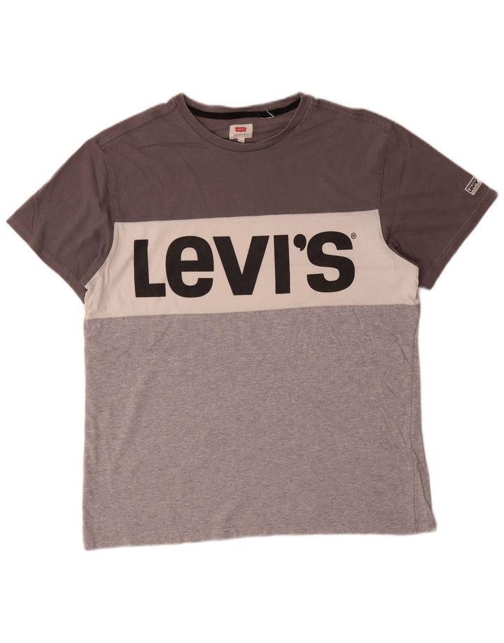 LEVI'S Mens Graphic T-Shirt Top Medium Grey Colourblock