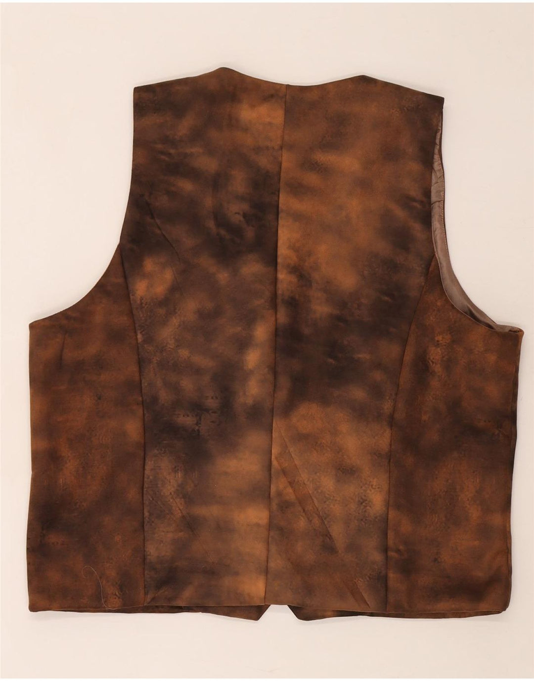Vintage Mens Leather Waistcoat 2XL Brown Tie Dye
