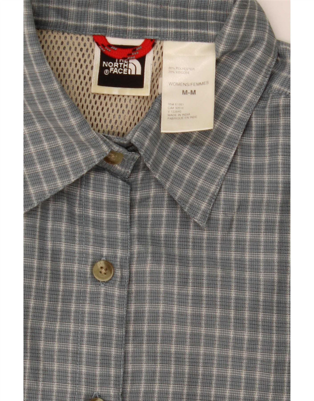 The North Face Womens Short Sleeve Shirt UK 14 Medium Grey Check Polyester