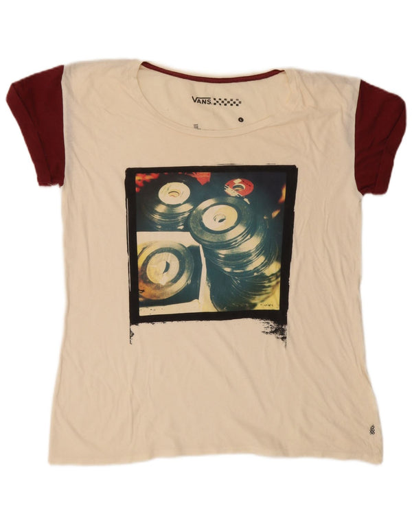VANS Womens Graphic T-Shirt Top UK 16 Large Off White Colourblock