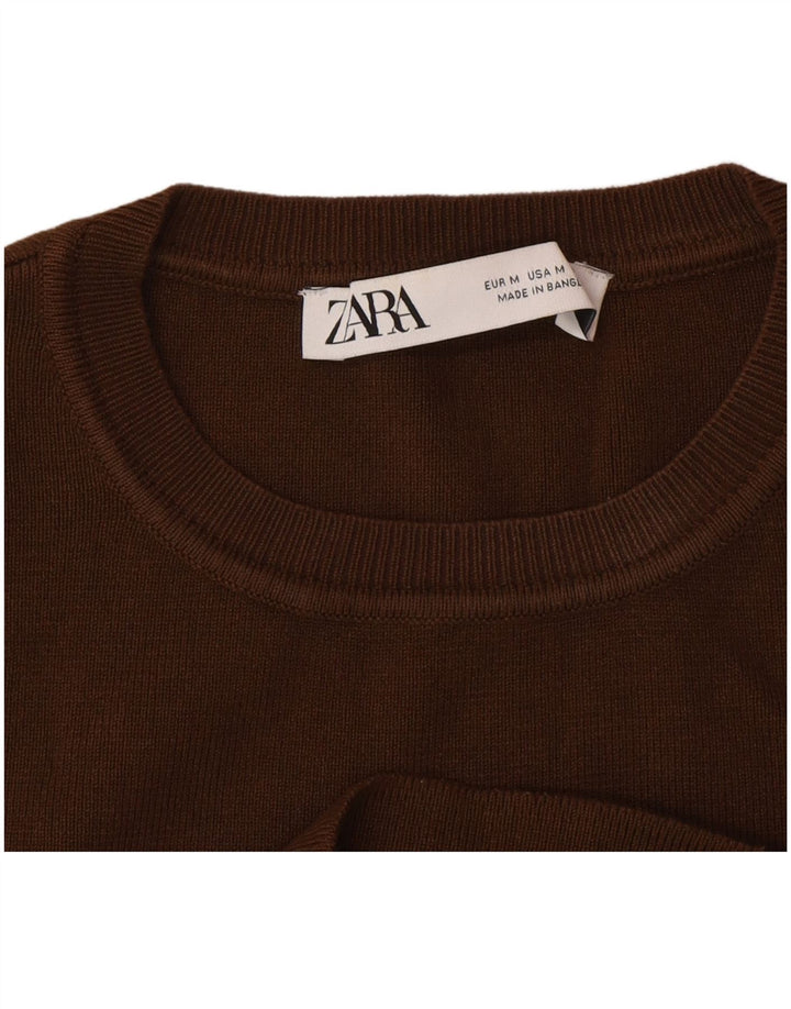 Zara Womens Sleeveless Crop Top UK 12 Medium Brown Viscose