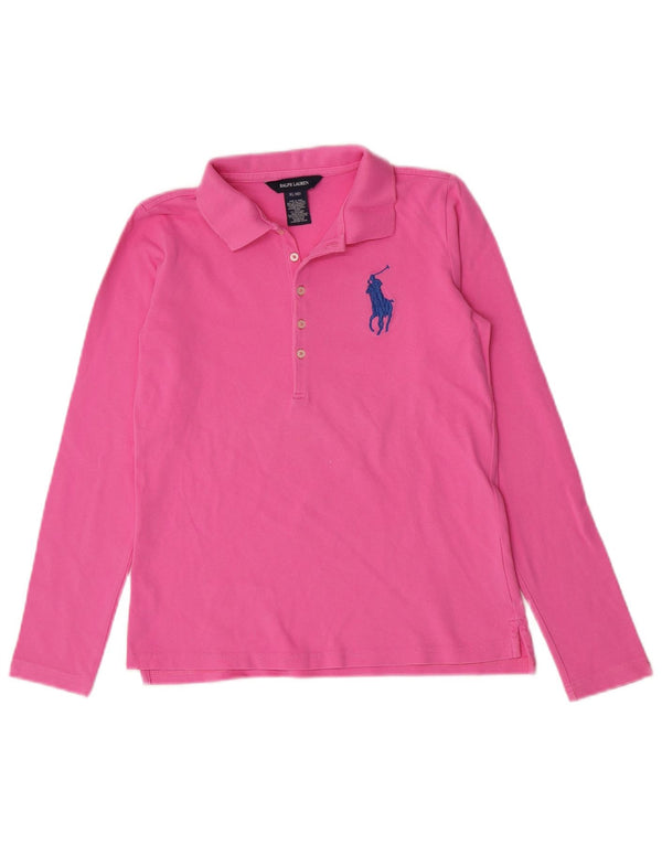 Ralph Lauren Girls Long Sleeve Polo Shirt 15-16 Years XL Pink Cotton