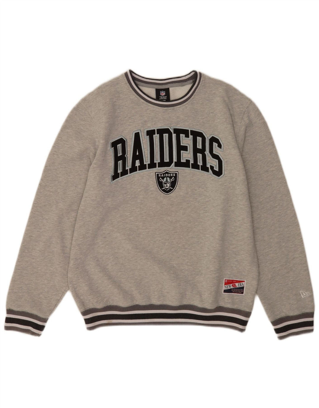 New Era Mens Raiders Graphic Sweatshirt Jumper Medium Grey Striped Cotton