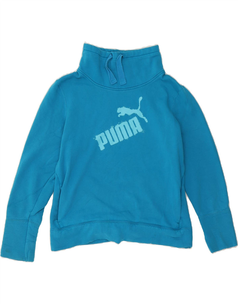 PUMA Womens Graphic Sweatshirt Jumper UK 16 Large Blue Cotton Vintage Puma and Second-Hand Puma from Messina Hembry 
