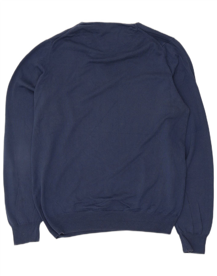Zara Mens V-Neck Jumper Sweater Large Navy Blue Cotton