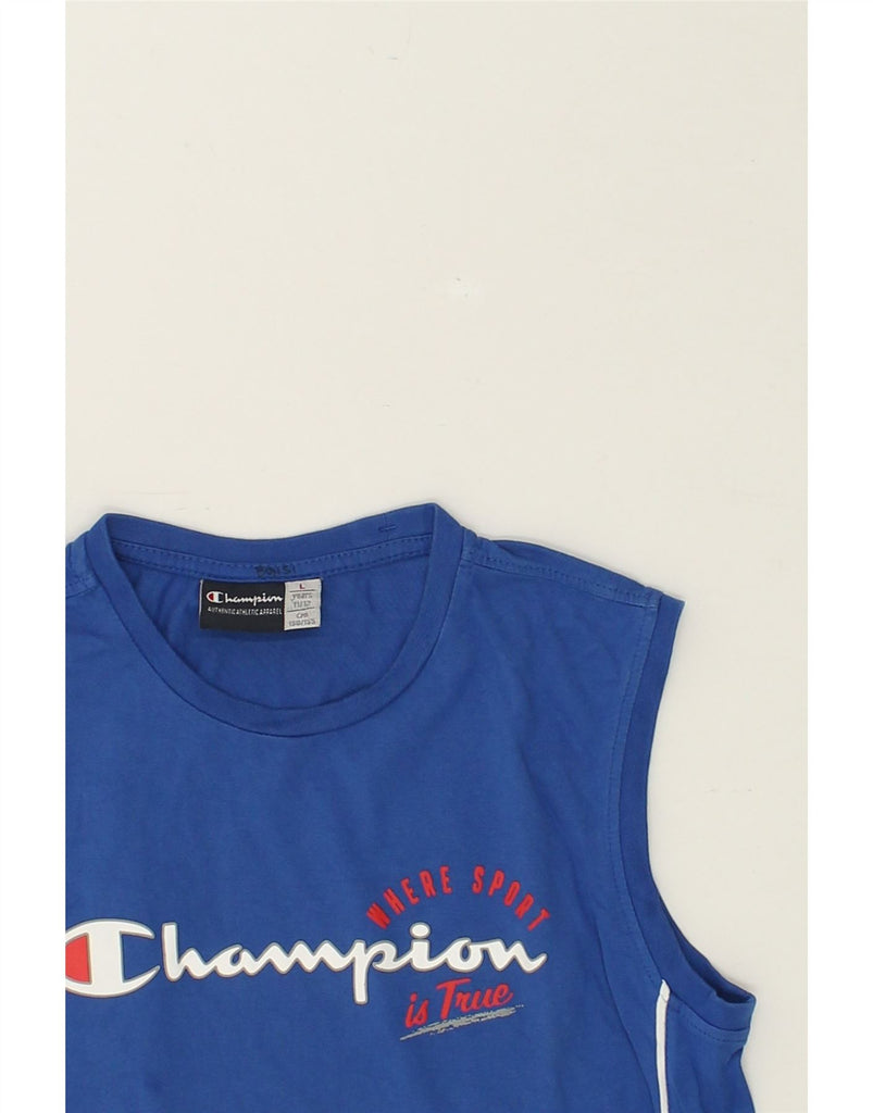 CHAMPION Boys Graphic Vest Top 11-12 Years Large  Blue Cotton | Vintage Champion | Thrift | Second-Hand Champion | Used Clothing | Messina Hembry 