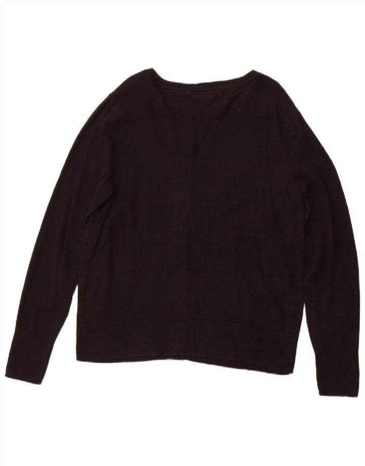 EDDIE BAUER Womens Cardigan Sweater UK 16 Large Black Cotton
