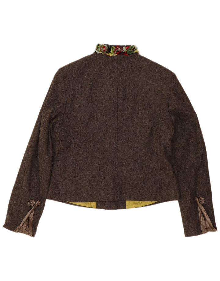 Vintage Womens 7 button Blazer Jacket EU 42 Large Brown Virgin Wool