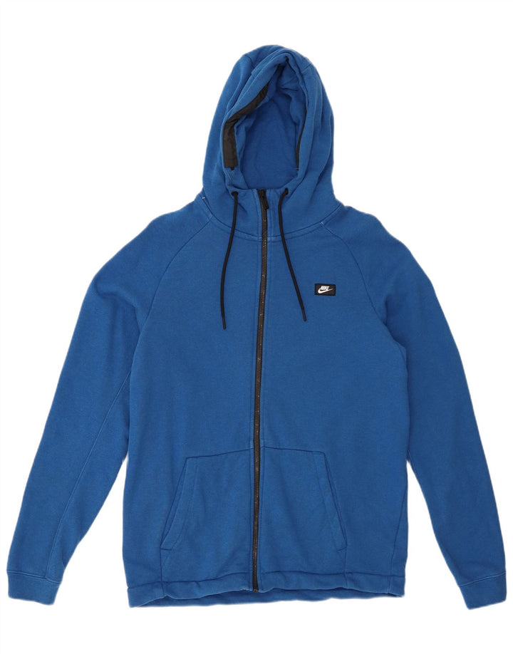 NIKE Mens Zip Hoodie Sweater Medium Blue Cotton