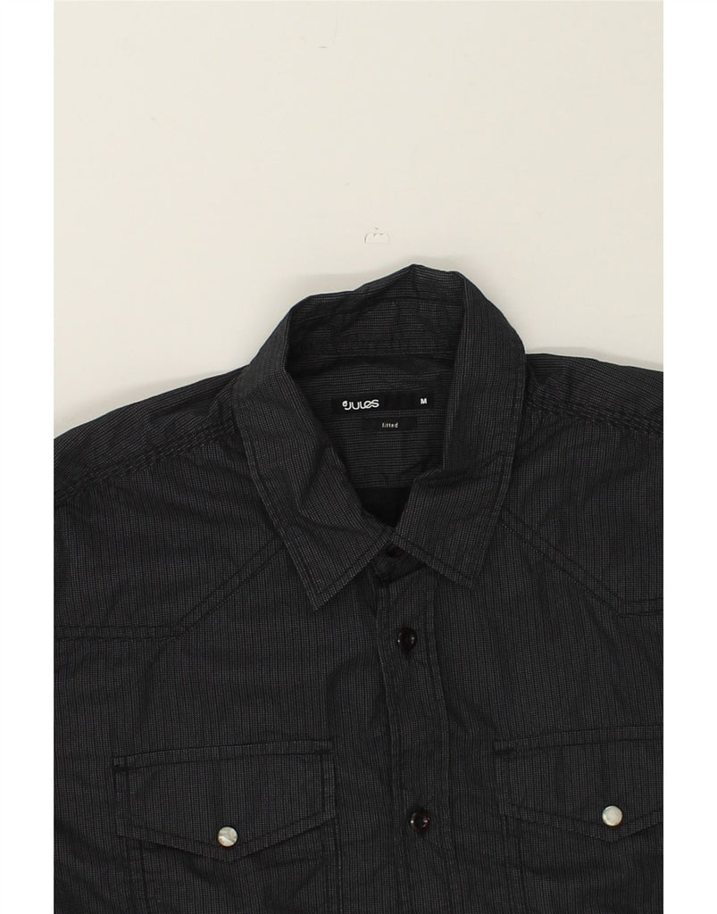 JULES Mens Fitted Shirt Medium Black Striped Cotton | Vintage Jules | Thrift | Second-Hand Jules | Used Clothing | Messina Hembry 