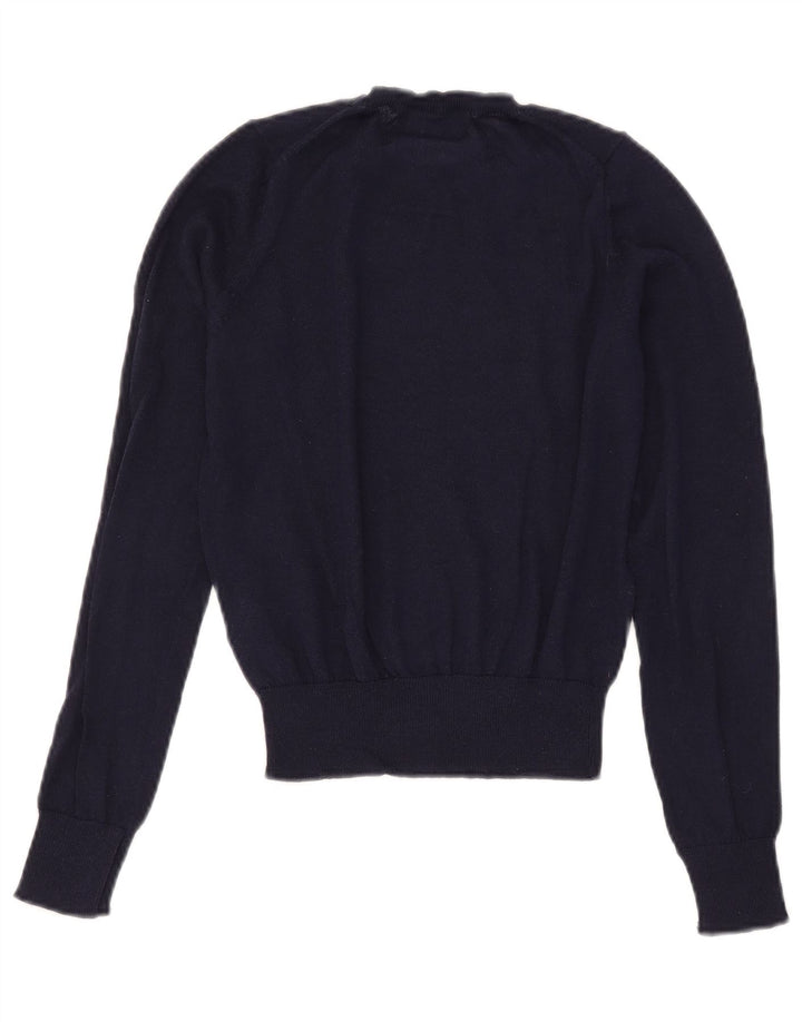 Zara Womens Crop Crew Neck Jumper Sweater UK 10 Small Navy Blue Polyester