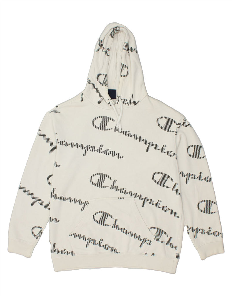 CHAMPION Mens Graphic Hoodie Jumper Medium White Cotton | Vintage Champion | Thrift | Second-Hand Champion | Used Clothing | Messina Hembry 