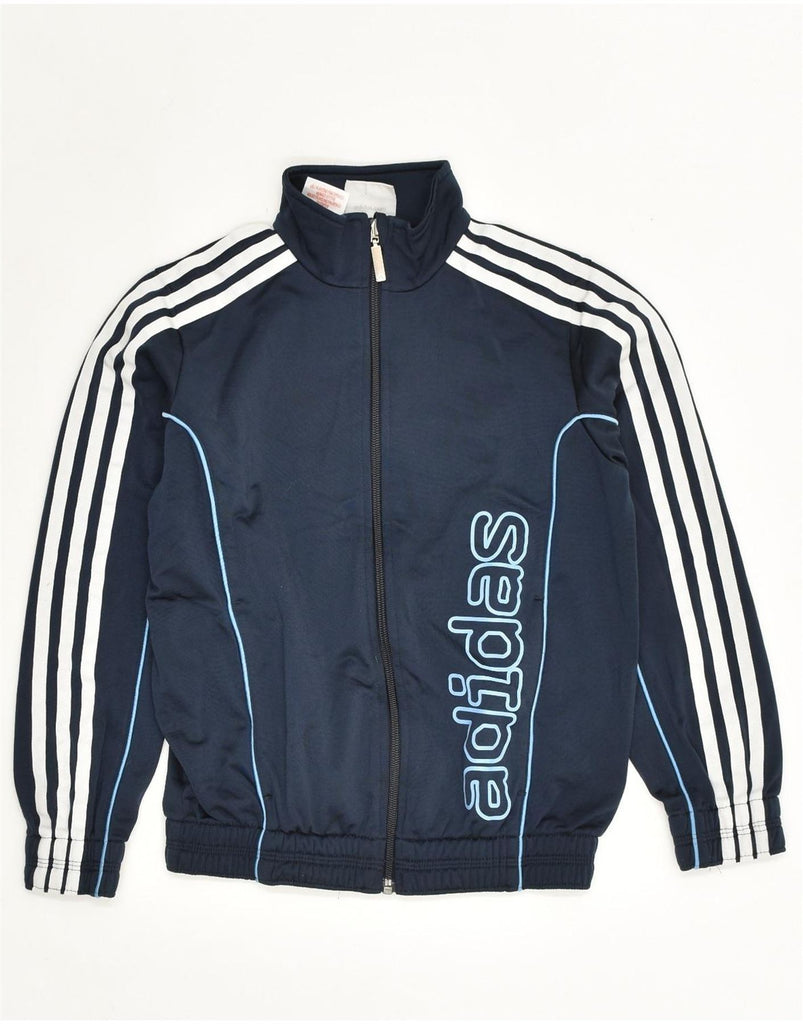 ADIDAS Boys Graphic Tracksuit Top Jacket 9-10 Years Navy Blue Polyester | Vintage Adidas | Thrift | Second-Hand Adidas | Used Clothing | Messina Hembry 