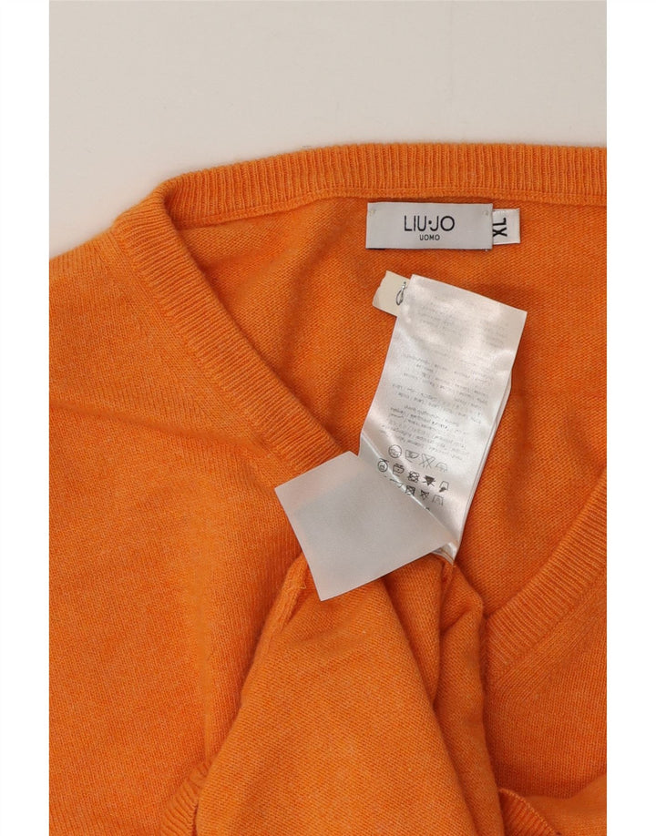 Liu Jo Mens V-Neck Jumper Sweater XL Orange Wool