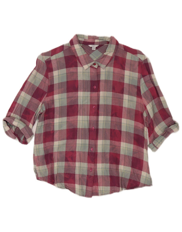 Guess Womens 3/4 Sleeve Loose Fit Flannel Shirt UK 10 Small Red Plaid