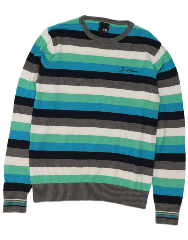 Jack & Jones Mens Crew Neck Jumper Sweater Large Multicoloured Striped