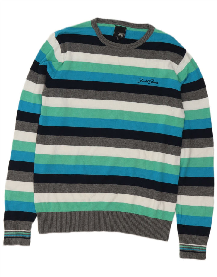 Jack & Jones Mens Crew Neck Jumper Sweater Large Multicoloured Striped