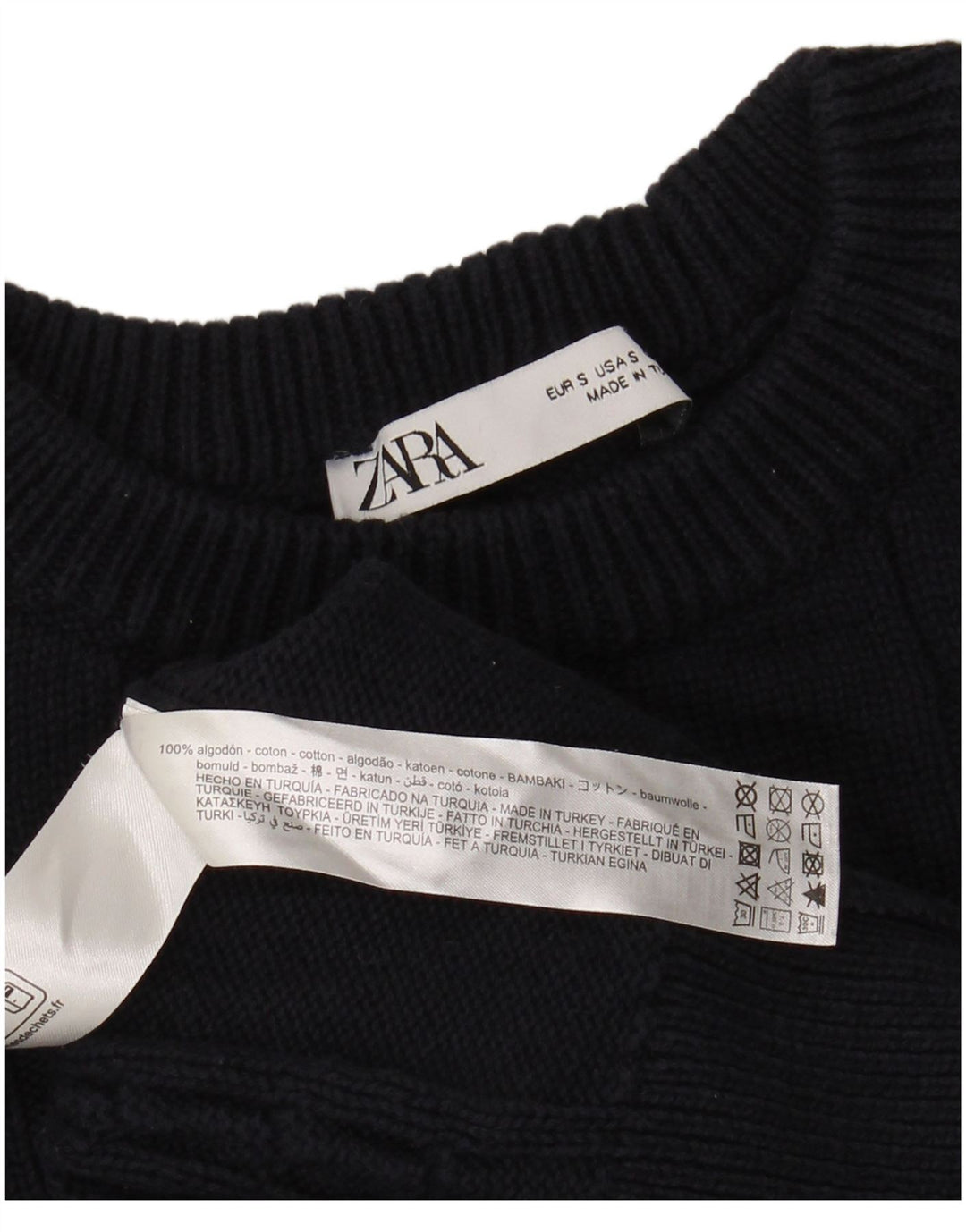 Zara Mens Crew Neck Jumper Sweater Small Navy Blue Cotton