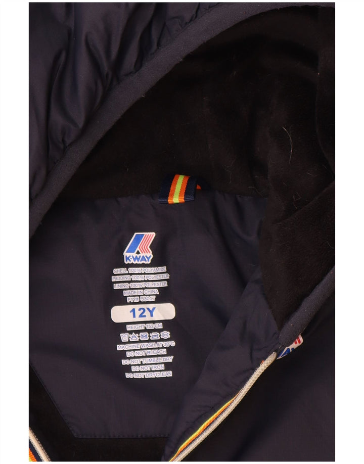 K-Way Boys Hooded Windbreaker Jacket 11-12 Years Navy Blue Polyamide