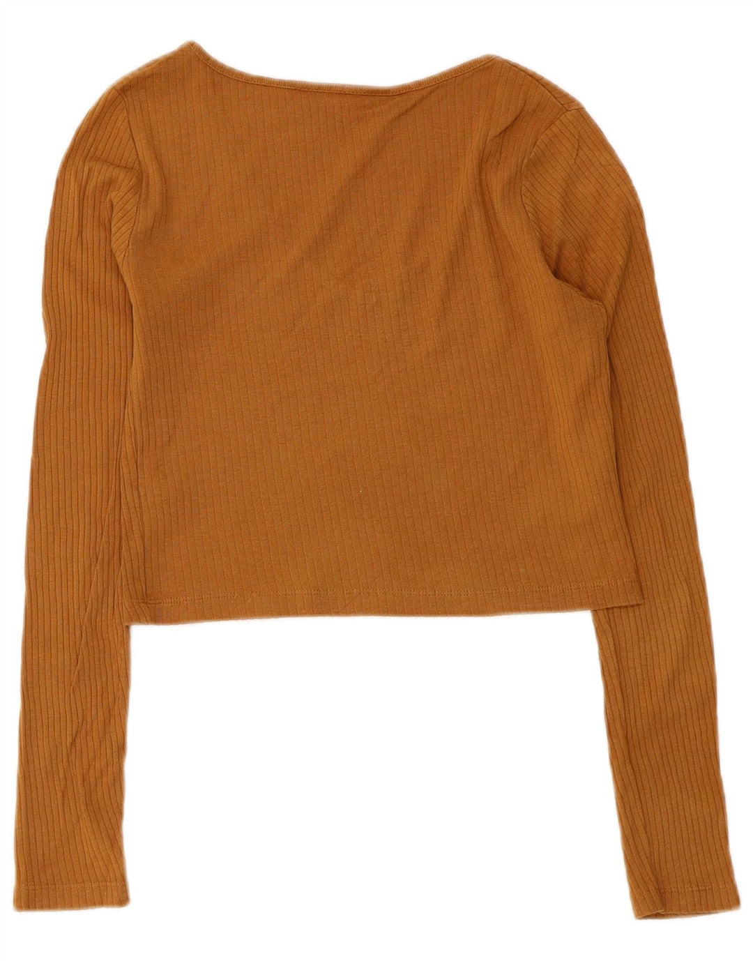 Zara Womens Crop Top Long Sleeve UK 10 Small Brown Cotton