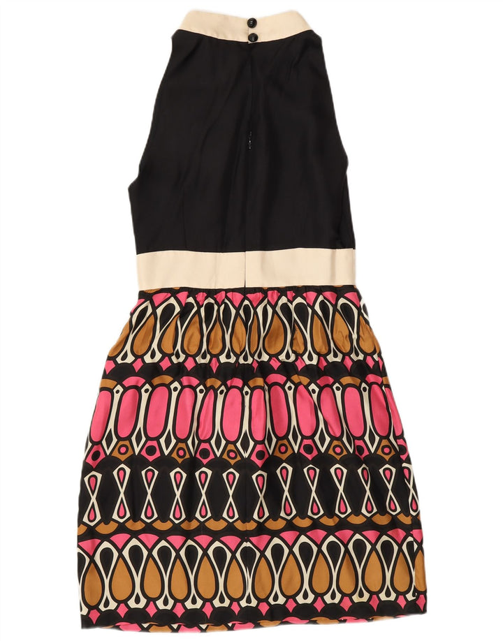 MILLY Womens Sleeveless A-Line Dress US 6 Medium Black Geometric Silk