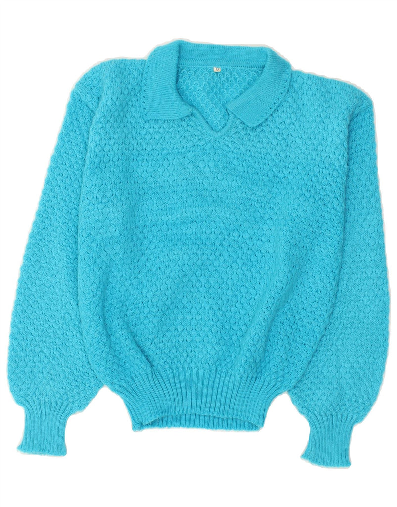 VINTAGE Womens Polo Neck Jumper Sweater UK 14 Medium Blue | Vintage Vintage | Thrift | Second-Hand Vintage | Used Clothing | Messina Hembry 