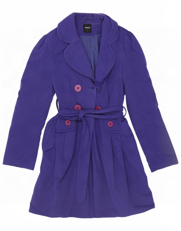 Oasis Womens Trench Coat UK 10 Small Purple Pinstripe Cotton