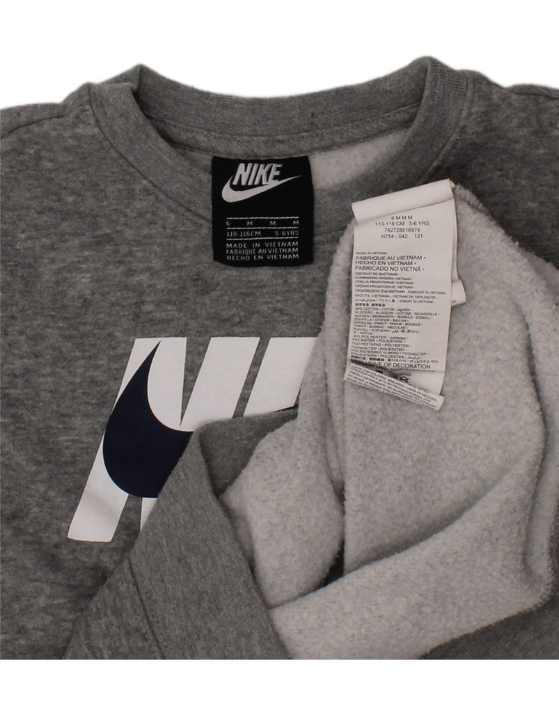 NIKE Boys Graphic Sweatshirt Jumper 5-6 Years Medium  Grey Cotton Vintage Nike and Second-Hand Nike from Messina Hembry 