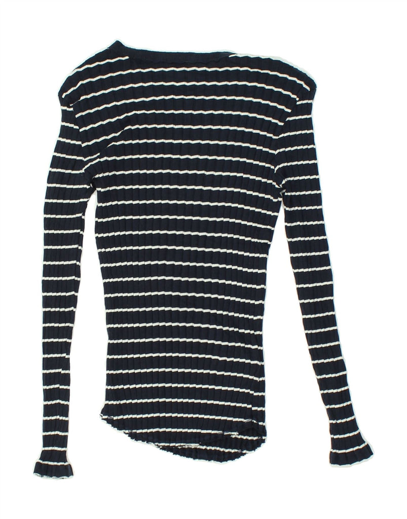 MASSIMO DUTTI Womens Top Long Sleeve UK 10 Small Navy Blue Striped Cotton | Vintage Massimo Dutti | Thrift | Second-Hand Massimo Dutti | Used Clothing | Messina Hembry 