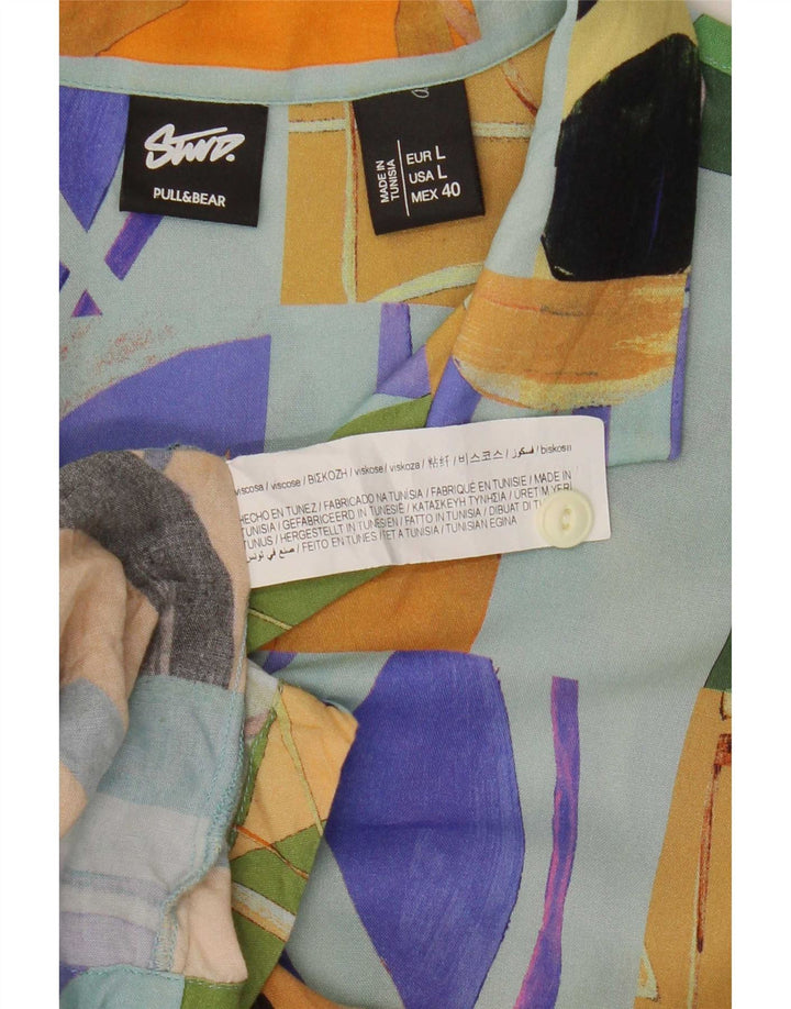 Pull & Bear Mens Short Sleeve Shirt Large Multicoloured Patchwork Viscose