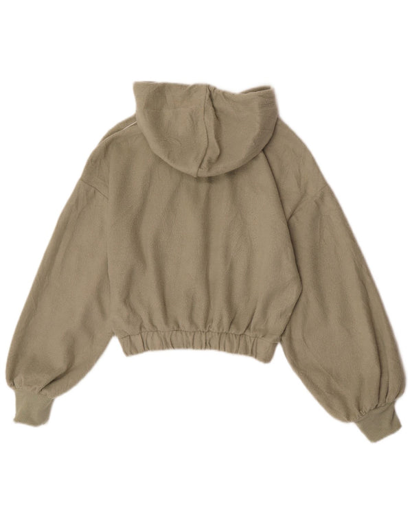 Topshop Womens Crop Hooded Zip Neck Fleece Jumper UK 6 XS Khaki Polyester