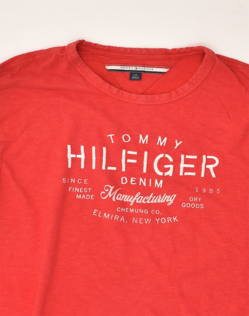 TOMMY HILFIGER Womens Graphic Top Long Sleeve UK 16 Large Red Cotton | Vintage Tommy Hilfiger | Thrift | Second-Hand Tommy Hilfiger | Used Clothing | Messina Hembry 