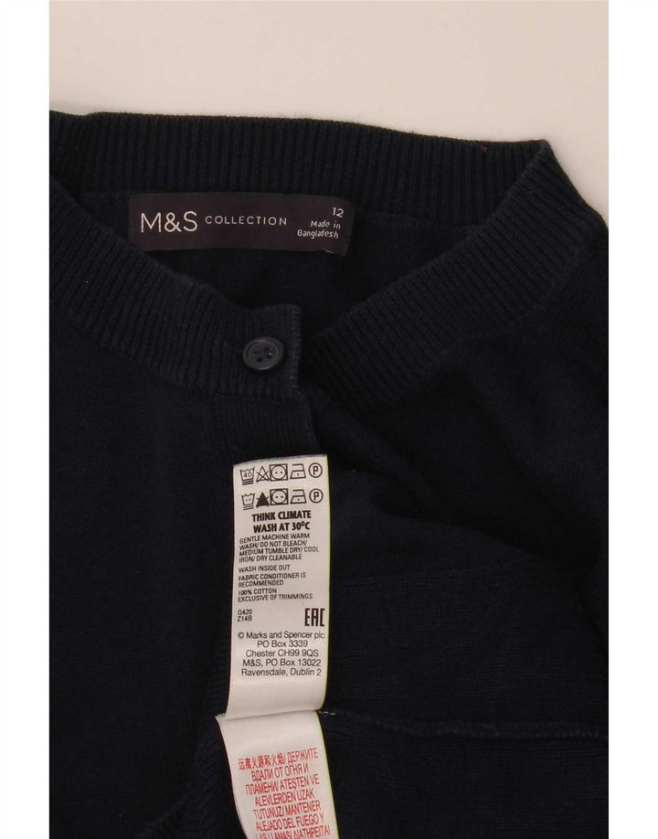 Marks & Spencer Womens Crop Cardigan Sweater UK 12 Medium Navy Blue Cotton