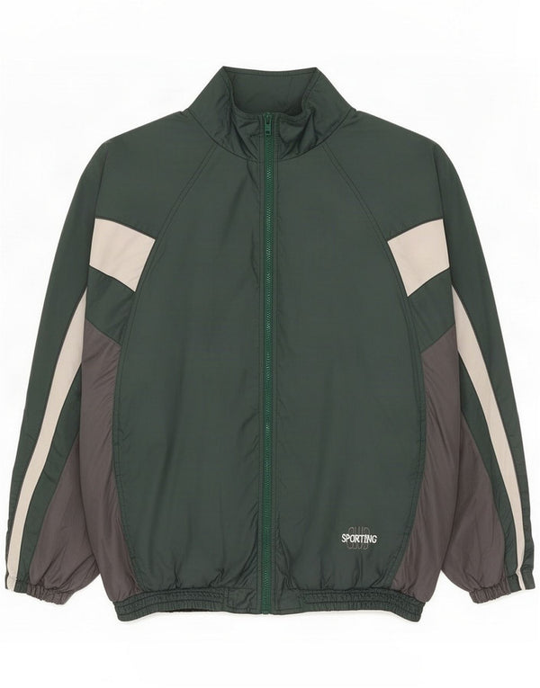 Sporting Club Mens Tracksuit Top Jacket Large Green Colourblock Polyamide