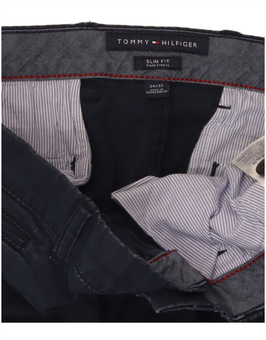 TOMMY HILFIGER Mens Slim Fit Chino Trousers W34 L32 Navy Blue Cotton