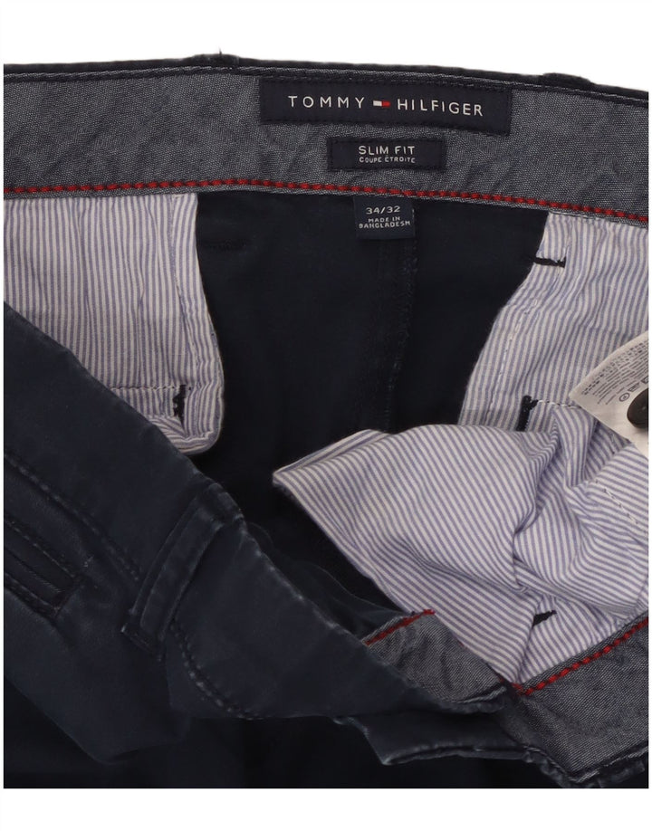 TOMMY HILFIGER Mens Slim Fit Chino Trousers W34 L32 Navy Blue Cotton