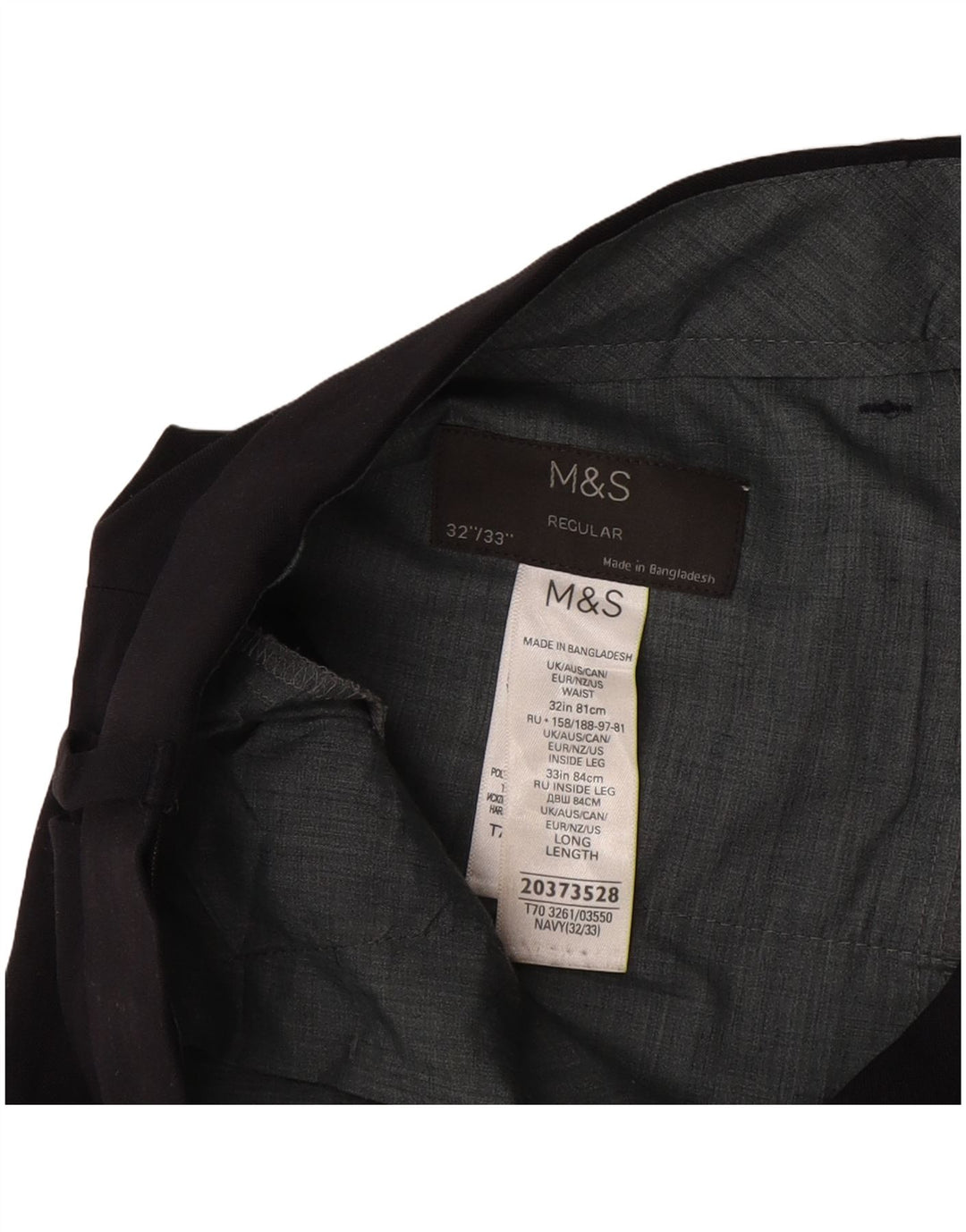 Marks & Spencer Mens Regular Straight Chino Trousers W32 L33 Navy Blue