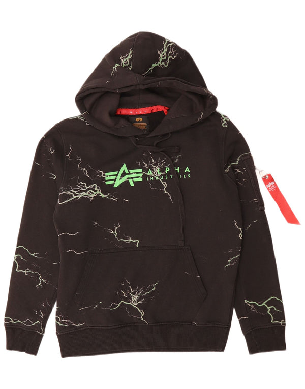 Alpha Industries Mens Graphic Hoodie Jumper XS Black Cotton