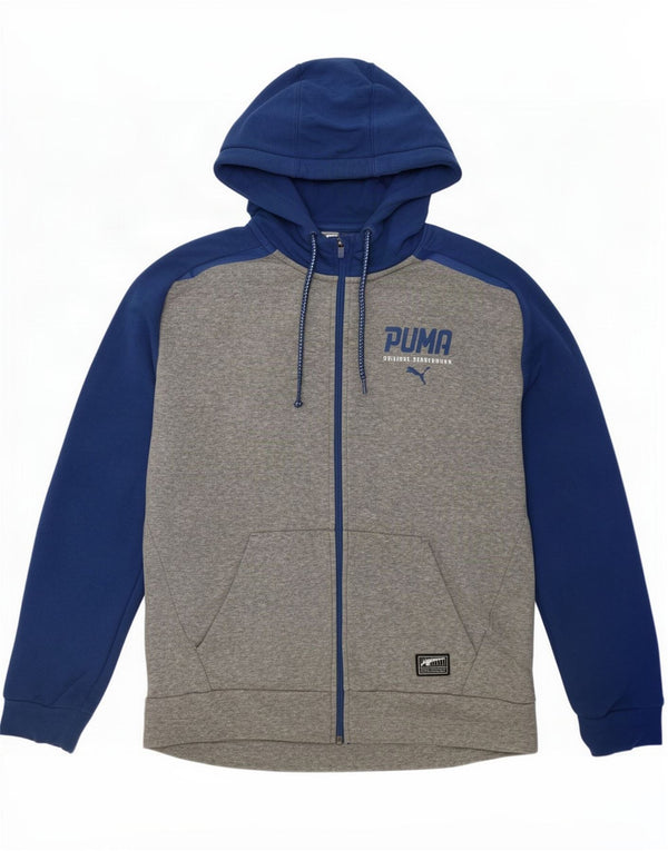 Puma Mens Graphic Zip Hoodie Sweater Medium Grey Colourblock Cotton